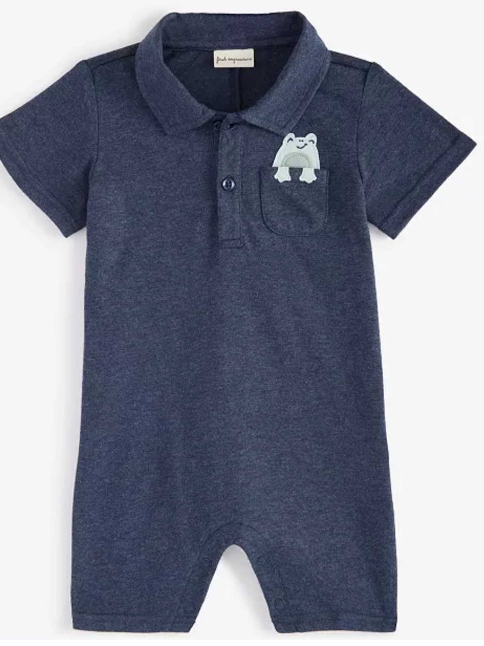 First Impressions Navy Blue Short-Sleeve Romper with Frog Patch